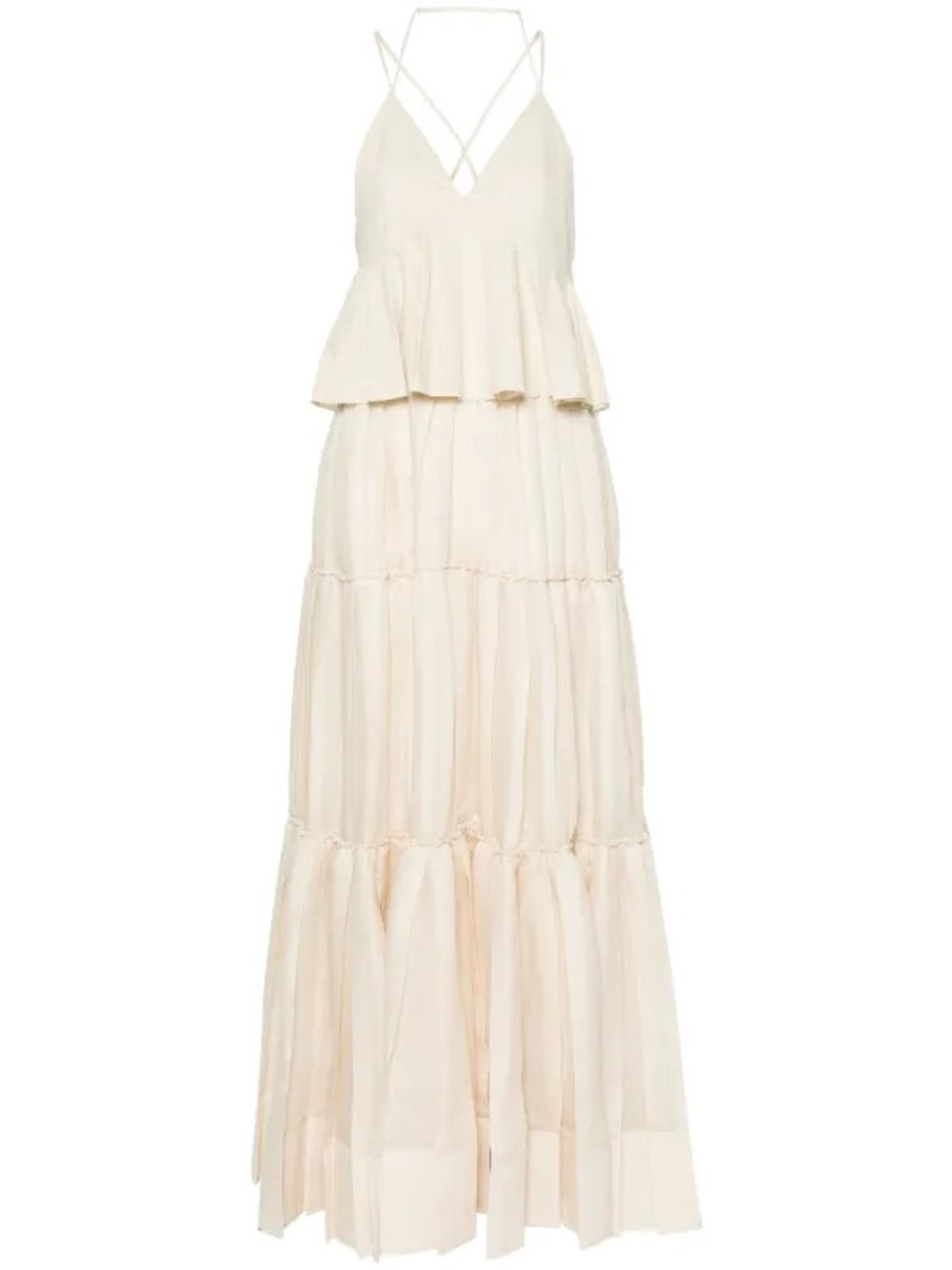 Women's Cream Tiered Maxi Dress with Spaghetti Straps